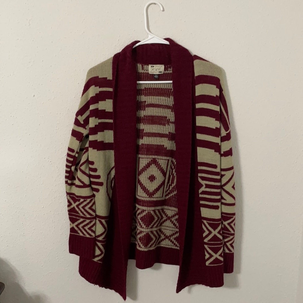 Decorative Cream and Burgundy Cardigan